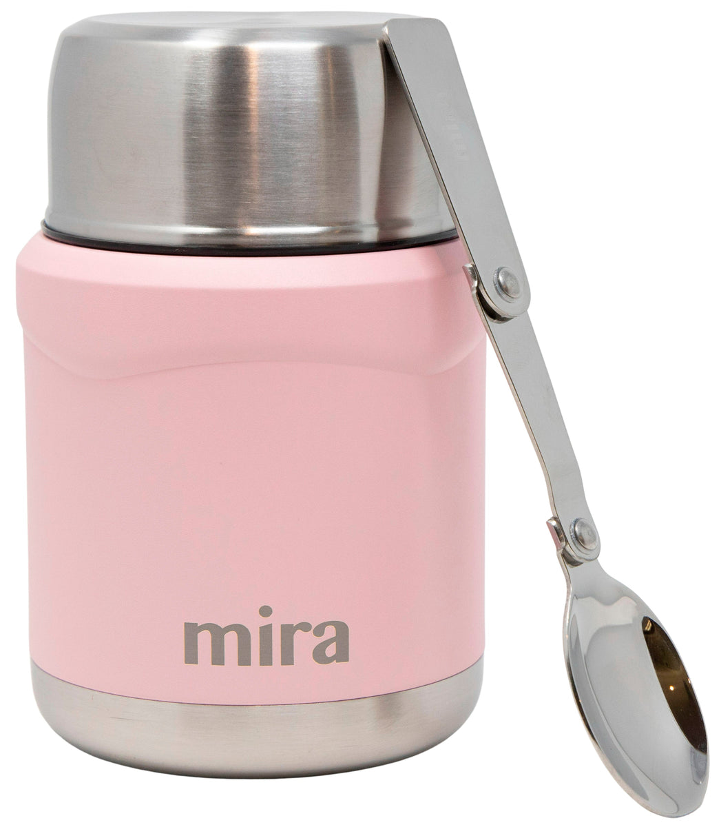 MIRA 15oz Thermos Food Jar with Spoon, Stainless Steel Vacuum Insulated,  Black 