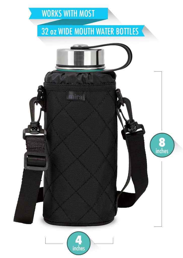 32 Hydro Carrier - Insulated Water Bottle W/Carry Handle, Shoulder Strap,  Wallet And Two Pouches - Perfect Flask Accessory 